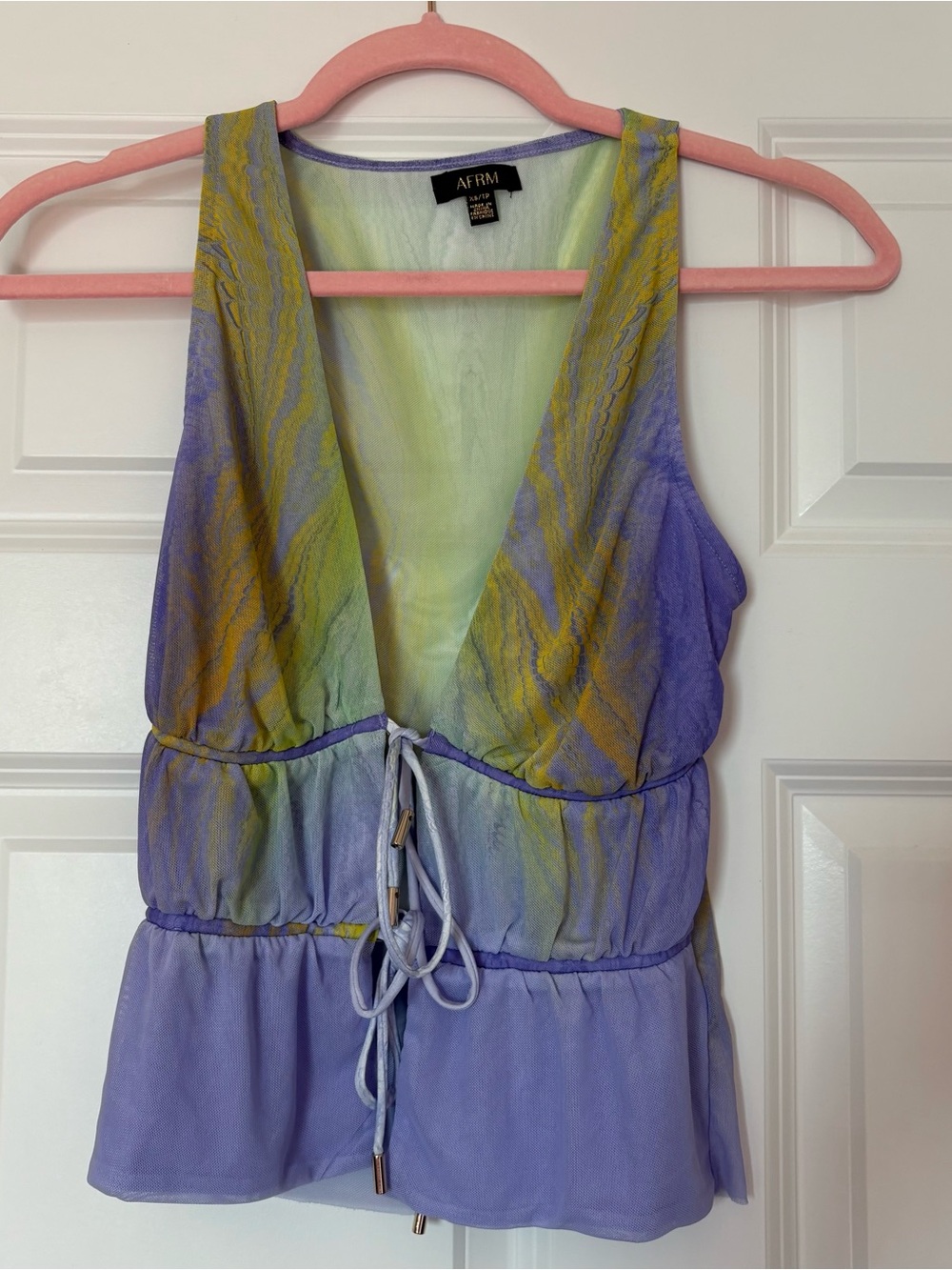 AFRM Lavender and Lime Tie-Front V-Neck Camisole
